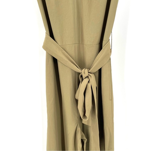 EVERLANE GoWeave Japanese Wide Leg Olive Belted Cottage Boho Comfy Luxe Jumpsuit - Picture 6 of 10